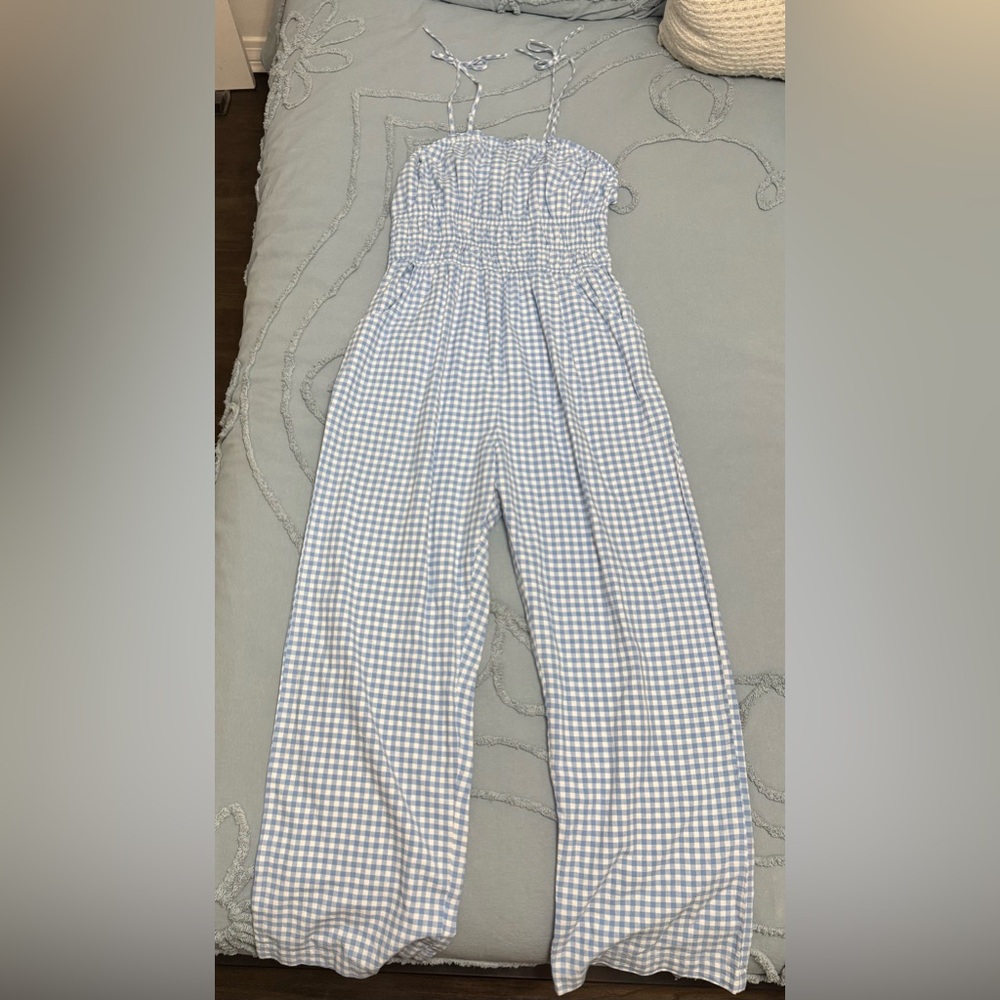 Blue and White Gingham Women's Jumpsuit